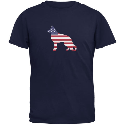 4th of July Patriotic Dog German Shepherd Navy Adult T-Shirt
