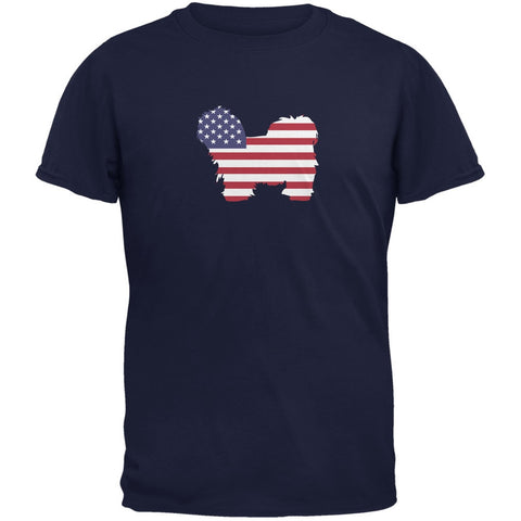 4th of July Patriotic Dog Lhasa Apso Navy Adult T-Shirt