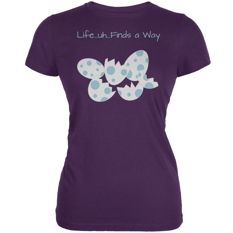 Jurassic Dino Eggs Life Finds a Way Purple Juniors Soft T-Shirt