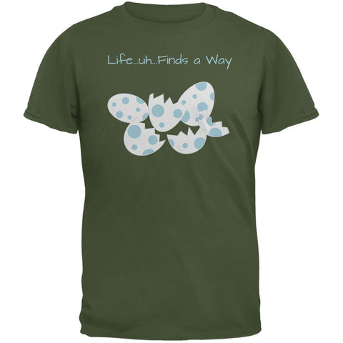 Jurassic Dino Eggs Life Finds a Way Military Green Adult T-Shirt