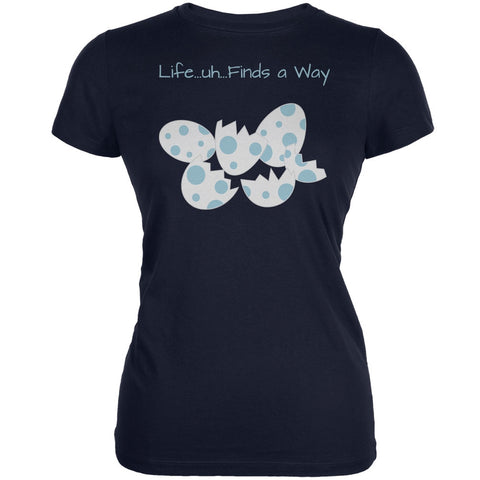 Jurassic Dino Eggs Life Finds a Way Navy Juniors Soft T-Shirt