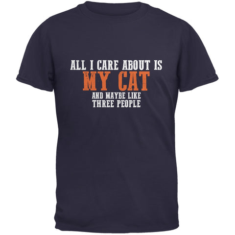 Sarcastic Care About My Cat Navy Adult T-Shirt