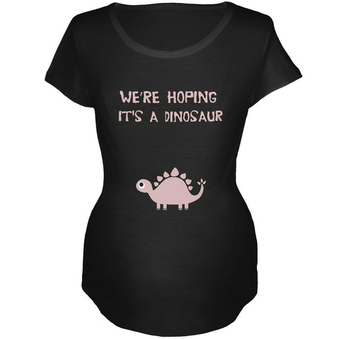 We're Hoping It's A Dinosaur Girl Black Maternity Soft T-Shirt