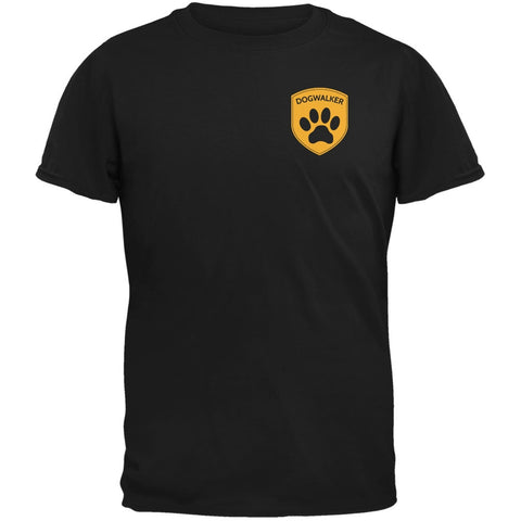Dog Dogwalker Badge Makes Frequent Stops Black Adult T-Shirt
