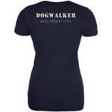 Dog Dogwalker Badge Makes Frequent Stops Navy Juniors Soft T-Shirt
