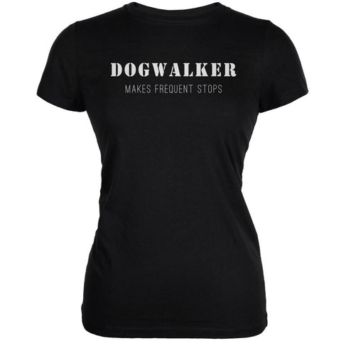 Dog Dogwalker Makes Frequent Stops Black Juniors Soft T-Shirt