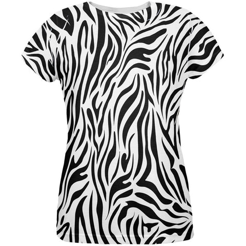 Zebra Print White All Over Womens T-Shirt