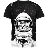 Cat Astronaut Adult Black Back T-Shirt