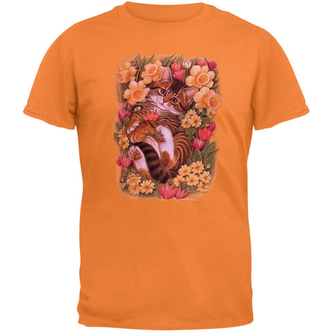Kitten In Bed Of Flowers Adult T-Shirt