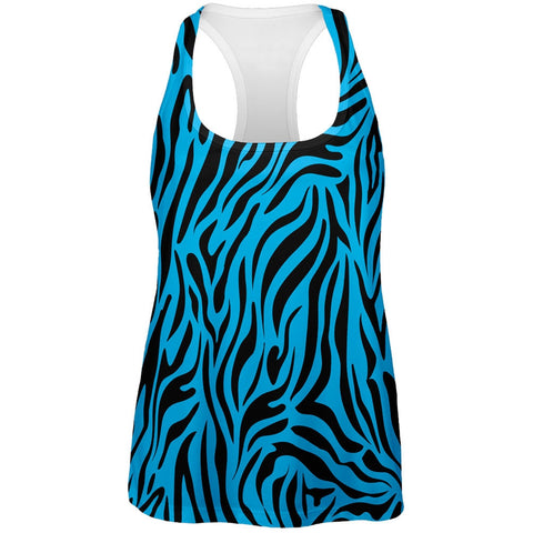 Zebra Print Blue All Over Womens Tank Top