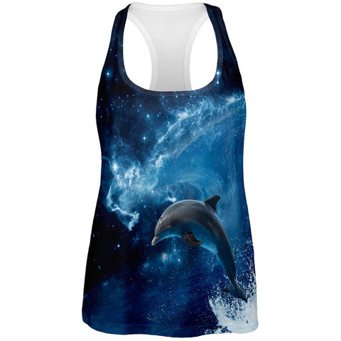 Dolphin IN SPACE Ocean Wave All Over Womens Tank Top