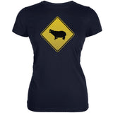 Hippo Crossing Sign Black Juniors Soft T-Shirt