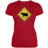 Hippo Crossing Sign Black Juniors Soft T-Shirt