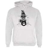 Bear Drummer White Adult Hoodie