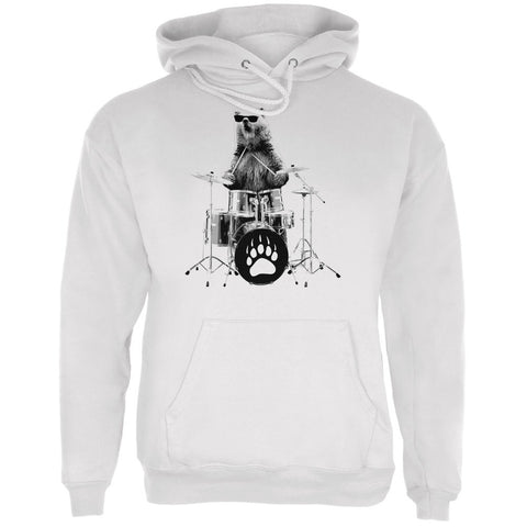 Bear Drummer White Adult Hoodie