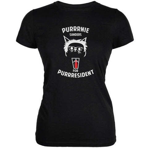 Bernie Sanders for Purrresident Black Juniors Soft T-Shirt