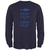 Shark Keep Calm and Swim Fast Black Adult Long Sleeve T-Shirt