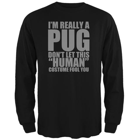Halloween Human Pug Costume Black Adult Long Sleeve T-Shirt