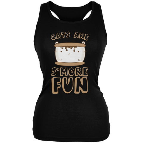 Cats Are S'More Fun Black Juniors Soft Tank Top