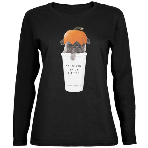 Pug Pugkin Spice Latte Black Womens Long Sleeve T-Shirt