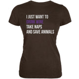 Drink Wine Take Naps and Save Animals Black Juniors Soft T-Shirt
