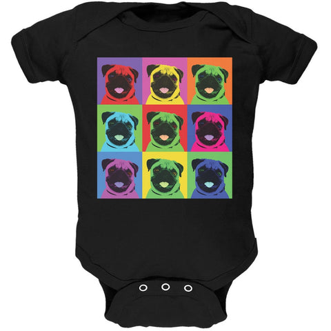 Pug Pop Art Repeating Squares Black Soft Baby One Piece