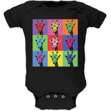 Giraffes Pop Art Repeating Squares Black Soft Baby One Piece