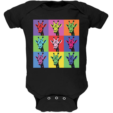 Giraffes Pop Art Repeating Squares Black Soft Baby One Piece