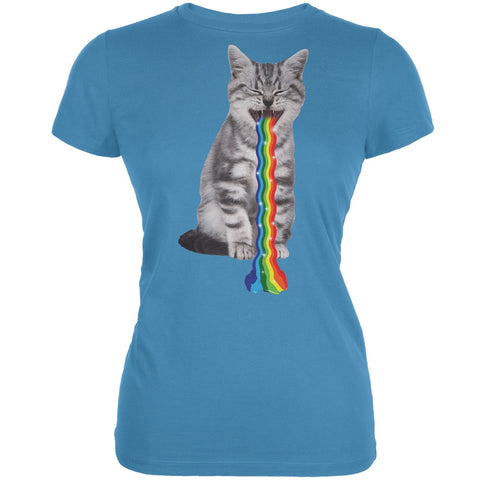 Rainbow Vomit Cat Aqua Juniors Soft T-Shirt