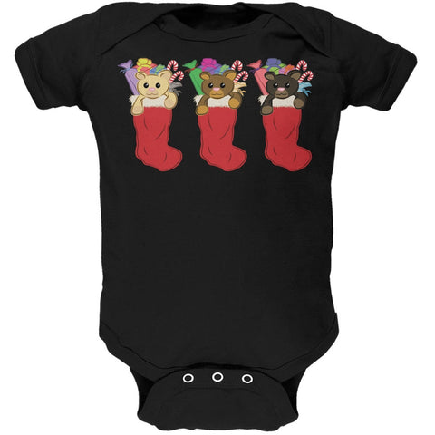 Christmas Stockings 3 Teddies Black Soft Baby One Piece