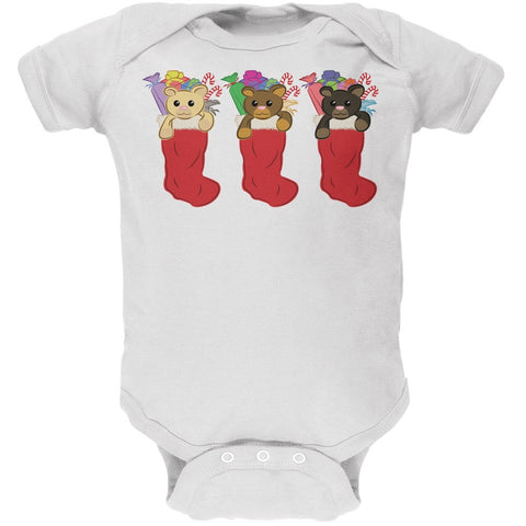 Christmas Stockings 3 Teddies White Soft Baby One Piece