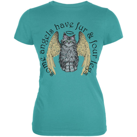 Cat Angel Sea Blue Juniors Soft T-Shirt