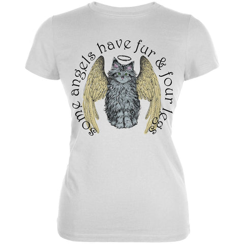 Cat Angel White Juniors Soft T-Shirt