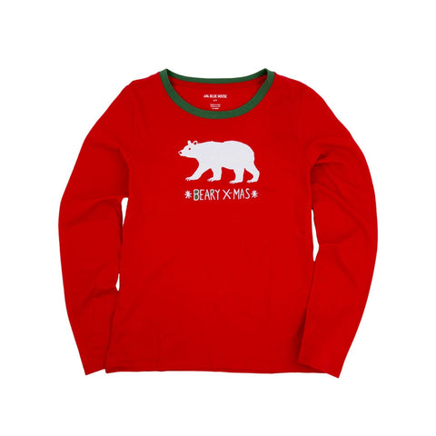 Beary XMAS Christmas Womens Long Sleeve Pajama T-Shirt