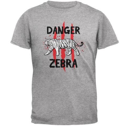 Danger Zebra White Siberian Tiger Heather Grey Adult T-Shirt