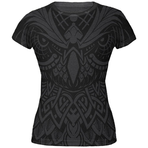 Trippy Owl Outline All Over Dark Heather Juniors Soft T-Shirt