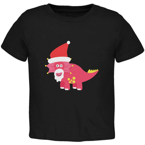 Christmas Dinosaur Triceratops Black Toddler T-Shirt