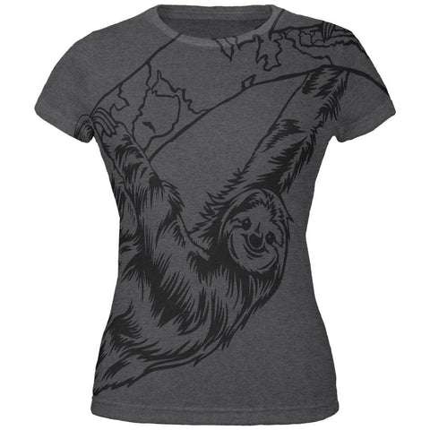 Three Toed Sloth All Over Dark Heather Juniors Soft T-Shirt