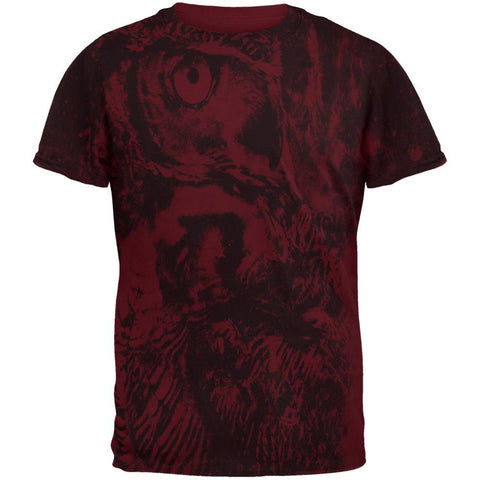 Zen Wisdom Owl Ghost All Over Maroon Adult T-Shirt