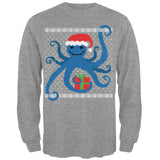 Ugly Christmas Sweater Octopus Heather Grey Adult Long Sleeve T-Shirt