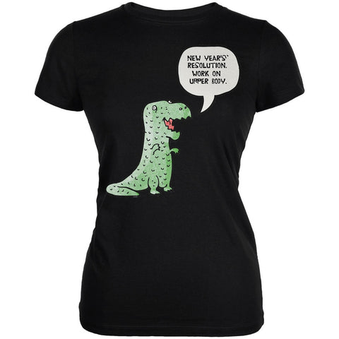 New Year's T-Rex Work on Upper Body Black Juniors Soft T-Shirt