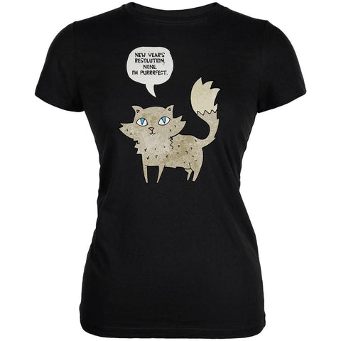New Year's I'm Purrrrfect Black Juniors Soft T-Shirt