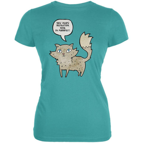 New Year's I'm Purrrrfect Sea Blue Juniors Soft T-Shirt