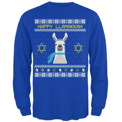 Llama Llamakkah Ugly Hanukkah Sweater Royal Adult Long Sleeve T-Shirt
