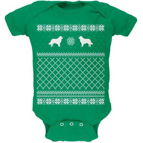 Border Collie Ugly Christmas Sweater Kelly Green Soft Baby One Piece