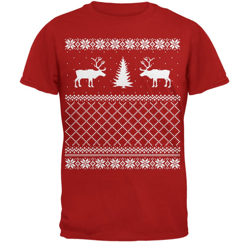 Reindeer Caribou Ugly Christmas Sweater Red Adult T-Shirt