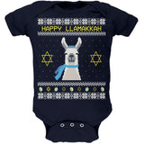 Llama Llamakkah Ugly Hanukkah Sweater Navy Soft Baby One Piece