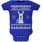 Llama Llamakkah Ugly Hanukkah Sweater Navy Soft Baby One Piece