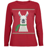 Ugly Christmas Sweater Big Llama Red Adult Long Sleeve T-Shirt