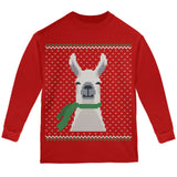 Ugly Christmas Sweater Big Llama Red Adult Long Sleeve T-Shirt
